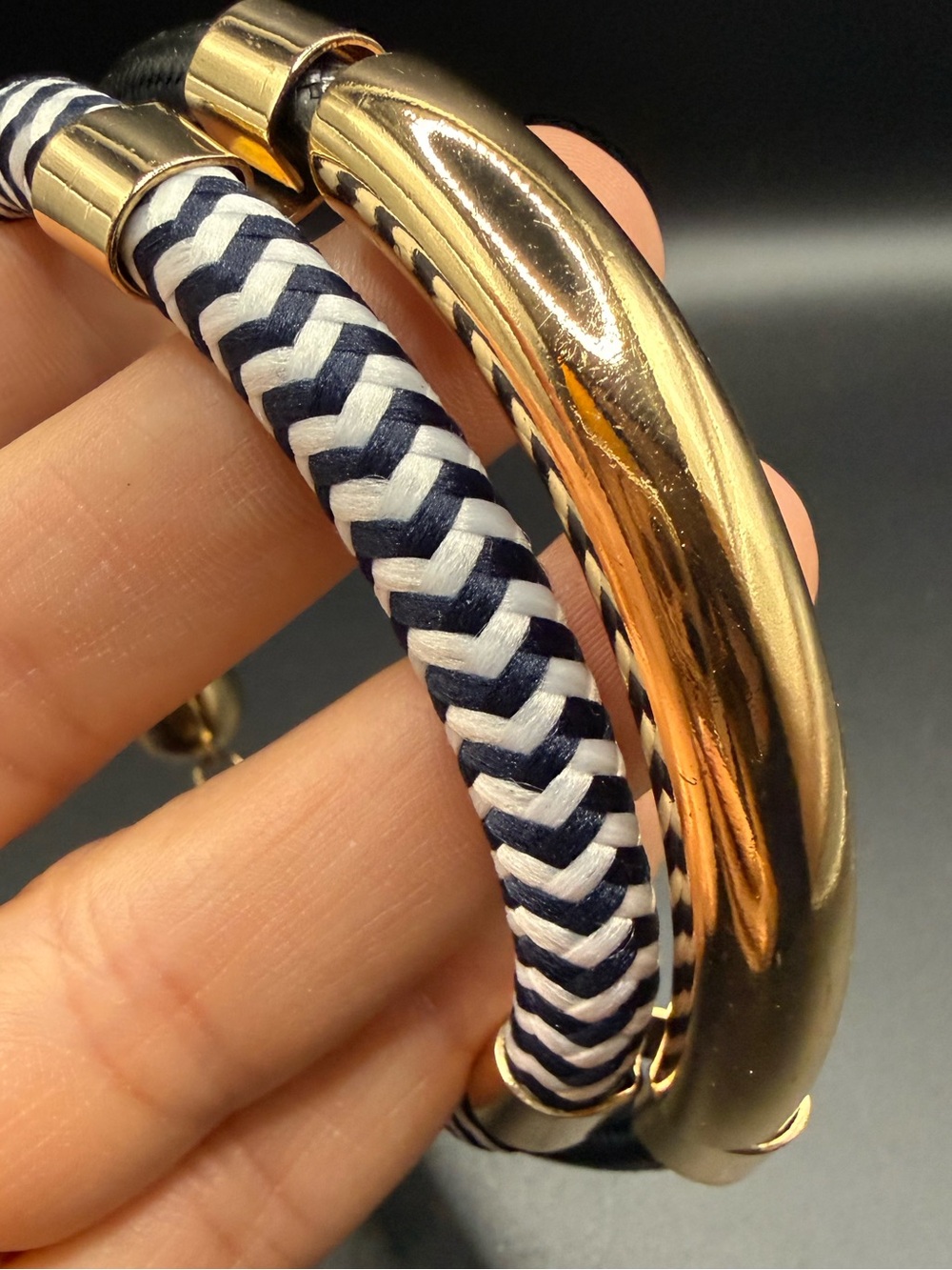 Gold Tone and Black Braided Two Strand Bracelet Contemporary